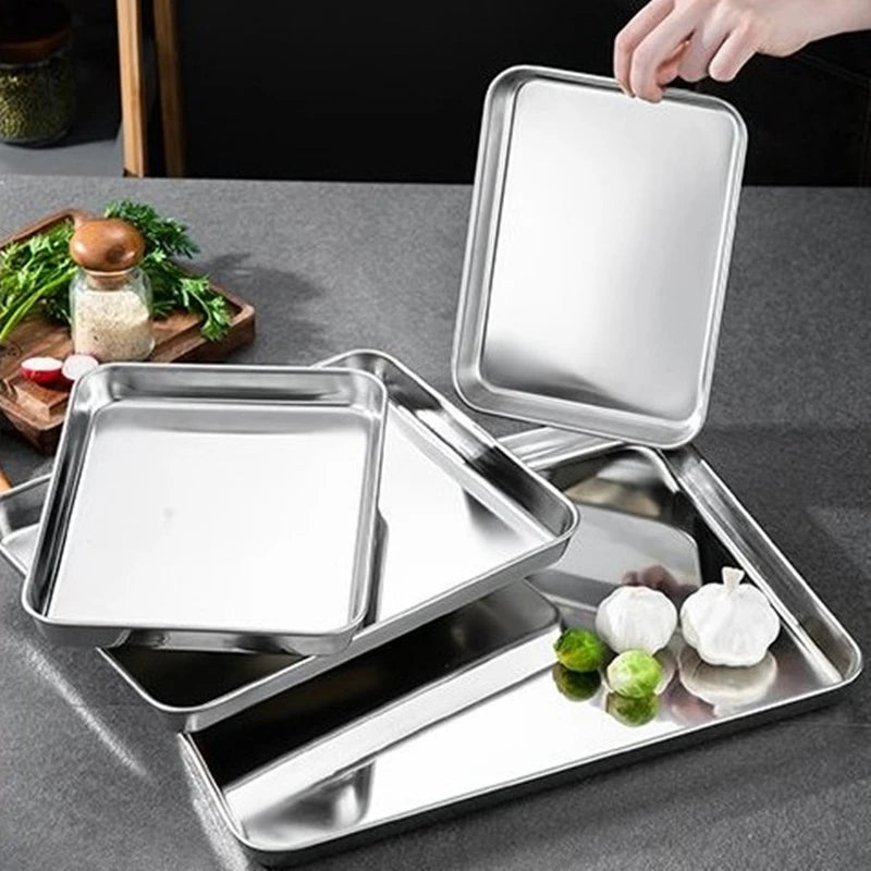 Kitchen Rectangle Stainless Steel Food Storage Serving Trays