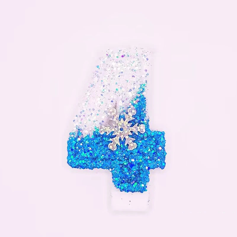 Frozen Birthday Candles 0-9 Number Glitter Blue Snowflake