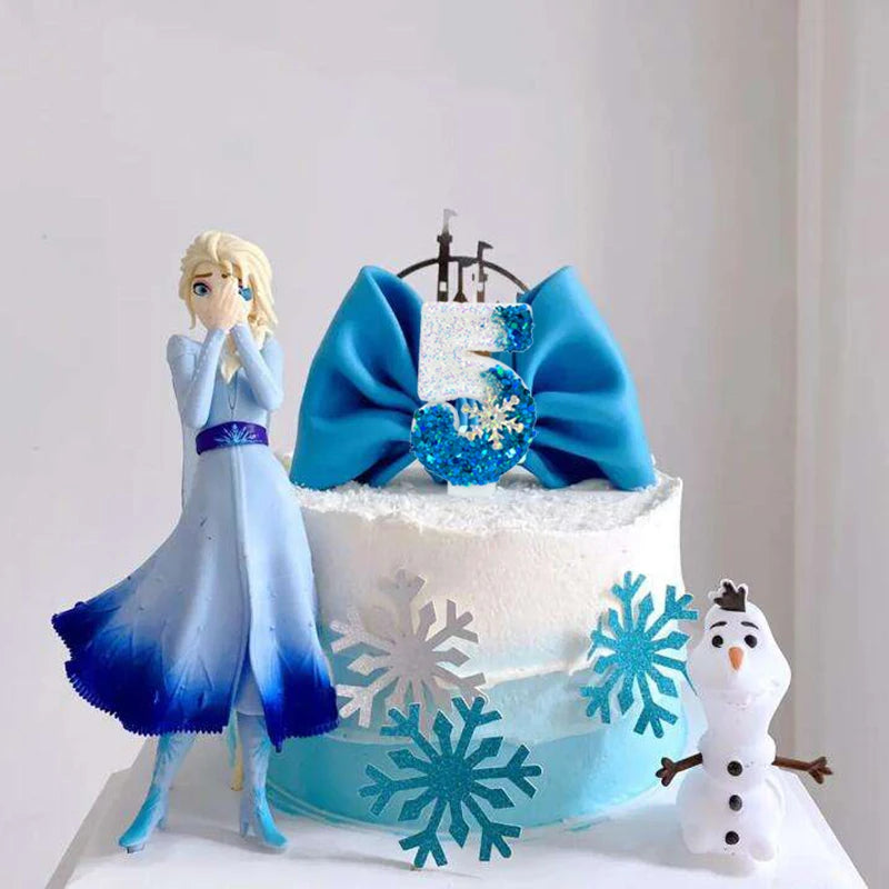 Frozen Birthday Candles 0-9 Number Glitter Blue Snowflake