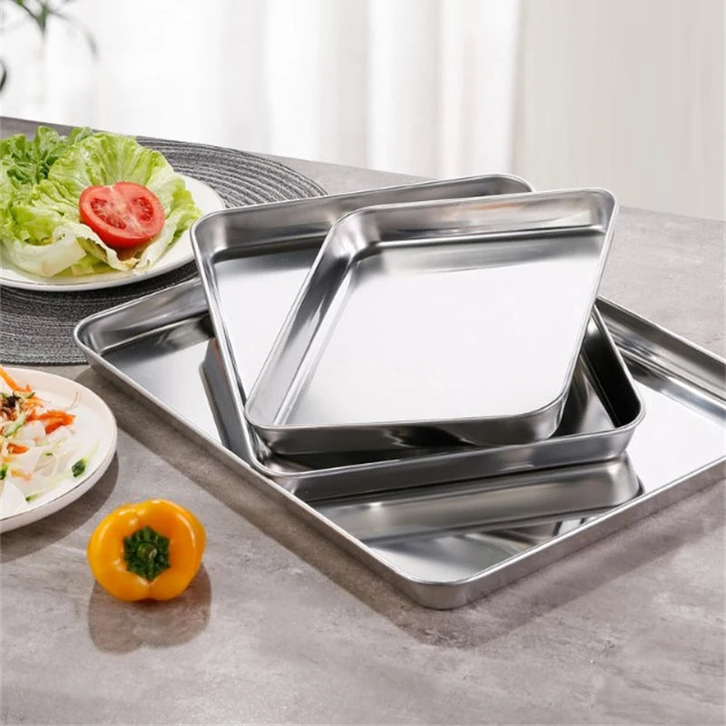 Kitchen Rectangle Stainless Steel Food Storage Serving Trays