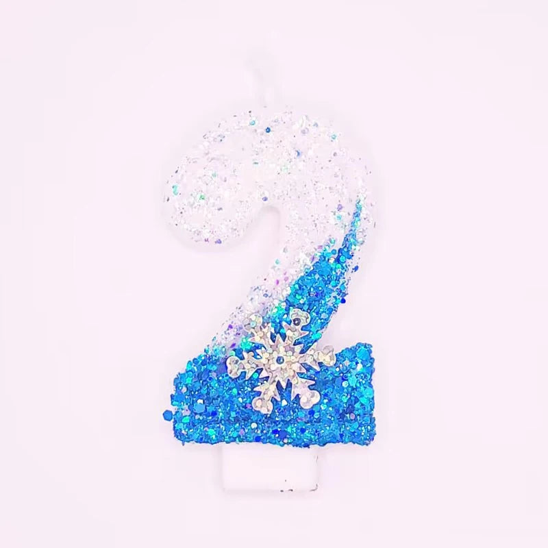 Frozen Birthday Candles 0-9 Number Glitter Blue Snowflake
