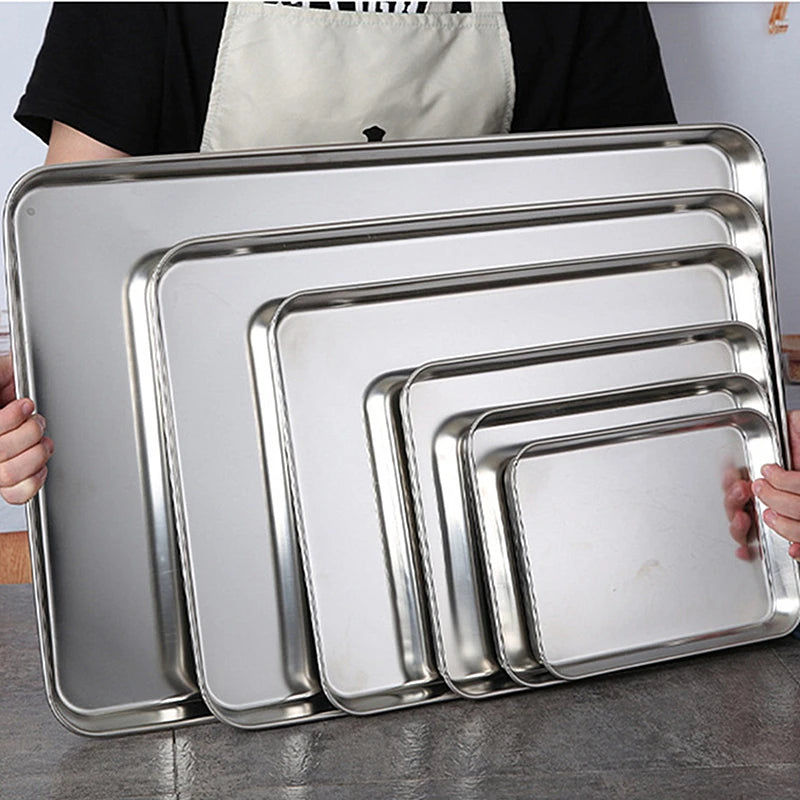 Kitchen Rectangle Stainless Steel Food Storage Serving Trays