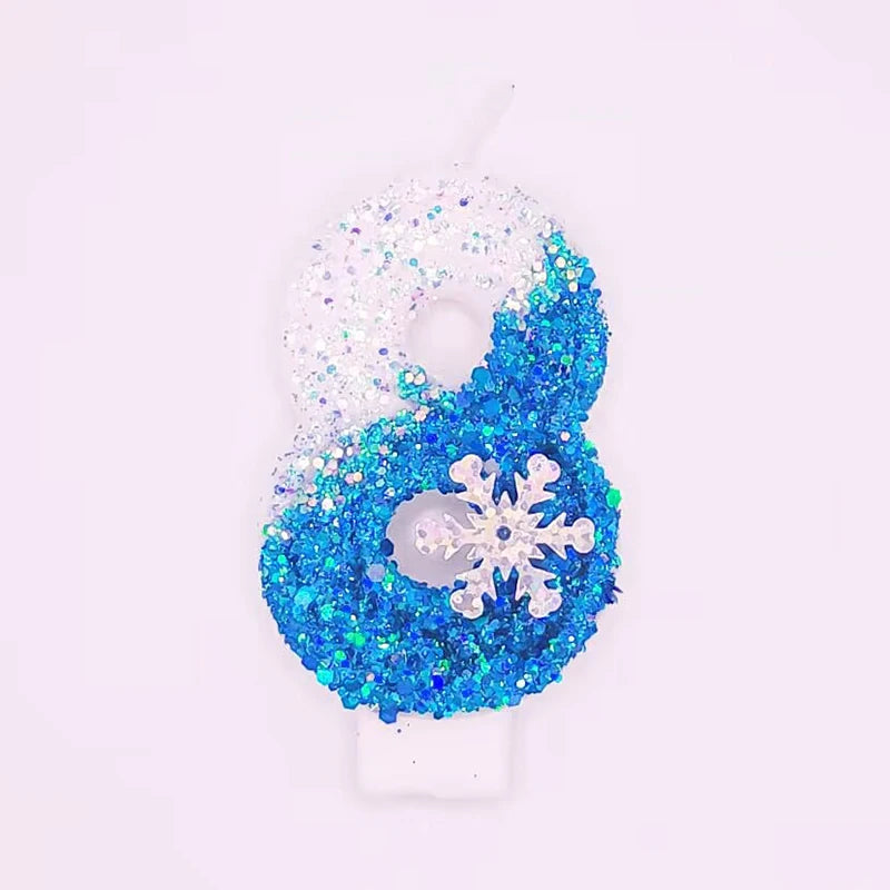 Frozen Birthday Candles 0-9 Number Glitter Blue Snowflake