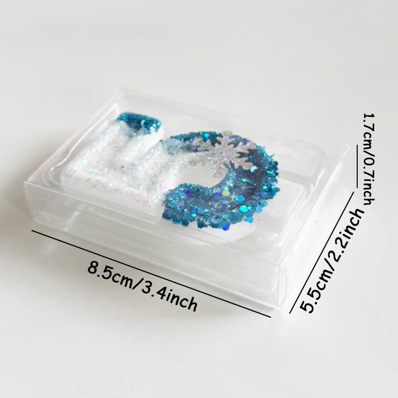 Frozen Birthday Candles 0-9 Number Glitter Blue Snowflake