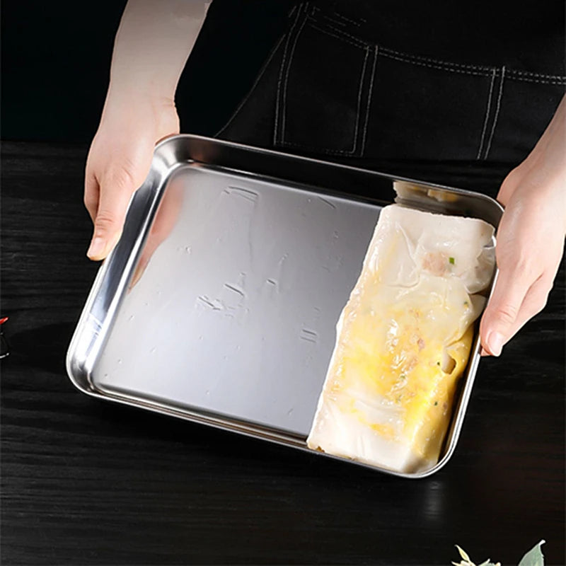 Kitchen Rectangle Stainless Steel Food Storage Serving Trays