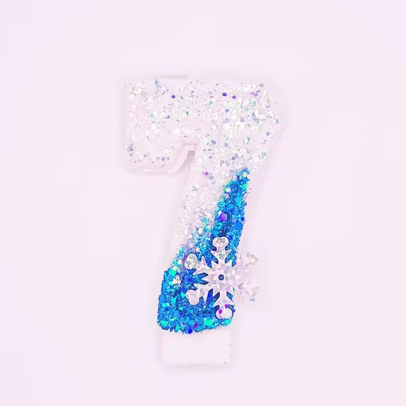 Frozen Birthday Candles 0-9 Number Glitter Blue Snowflake