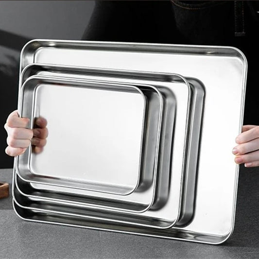 Kitchen Rectangle Stainless Steel Food Storage Serving Trays