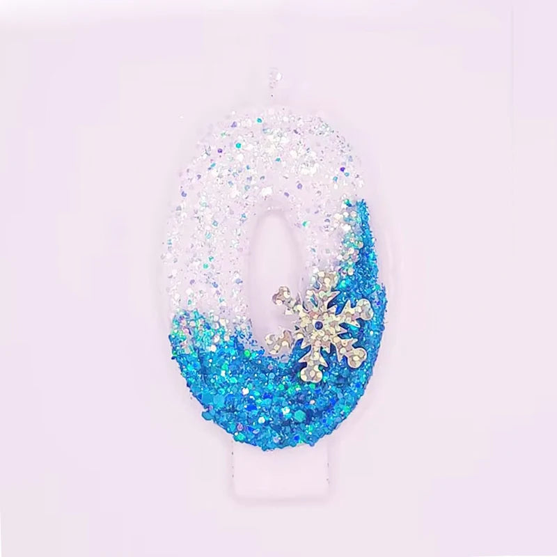 Frozen Birthday Candles 0-9 Number Glitter Blue Snowflake